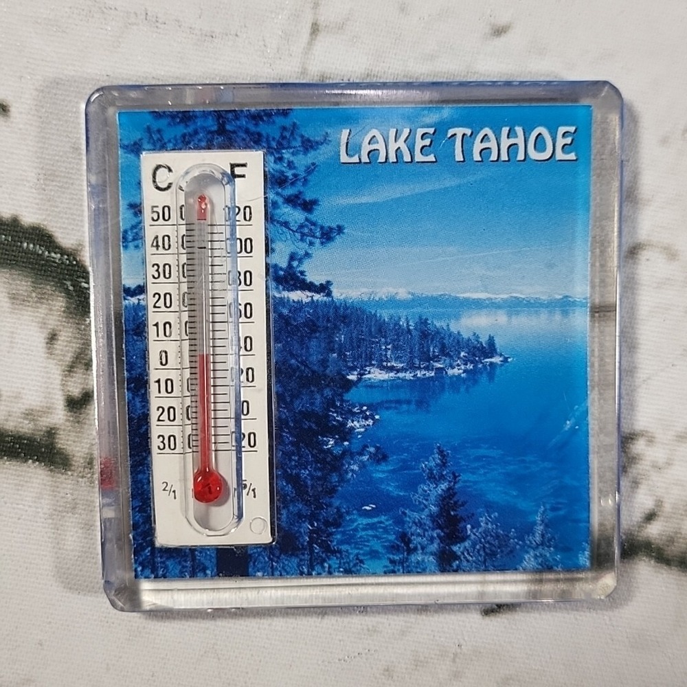 Lake Tahoe Lucite‎ Refrigerator Magnet with Thermometer